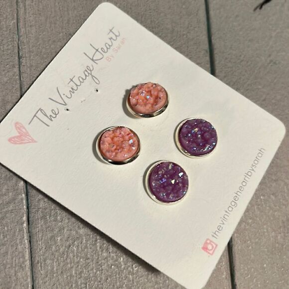 New Peach + Lavender Druzy Stud Earrings - Picture 1 of 3